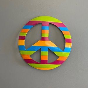 Striped Peace Sign Metal Wall Hanging